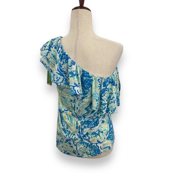 NEW Lilly Pulitzer Matteo Top in Bennet Blue Salty Seas size Medium One Shoulder - Picture 7 of 9